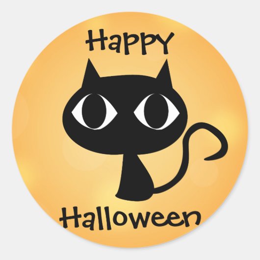 ハッピーハローウィンかわいいマンガ黒猫オレンジ ラウンドシール (正面)