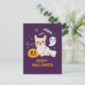 ハッピーハローウィンかわいいミイラ犬 シーズンポストカード (スタンド正面)