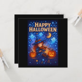 ハッピーハローウィンかわいいミュージカルウィッチグリーティングカード カード (正面/裏面インサイチュ)
