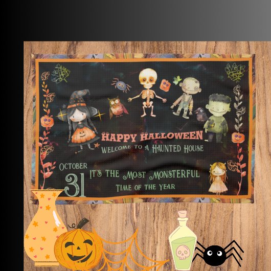 ハッピーハローウィンかわいいモンスターオレンジ キッチンタオル