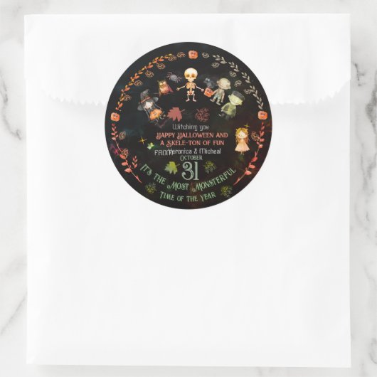 ハッピーハローウィンかわいいモンスターズオーナメント ラウンドシール (バッグ)