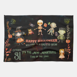 ハッピーハローウィンかわいいモンスター キッチンタオル