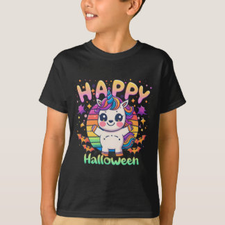 ハッピーハローウィンかわいいユニコーンかわいい Tシャツ