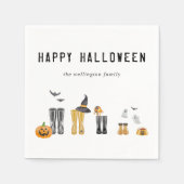 ハッピーハローウィンかわいい不気味水彩家族 スタンダードカクテルナプキン (正面)