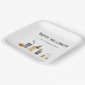 ハッピーハローウィンかわいい不気味水彩家族 ペーパープレート (傾斜あり)