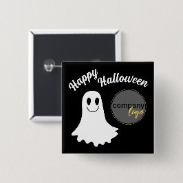 ハッピーハローウィンかわいい幽霊あなたのロゴビジネスを追加 缶バッジ