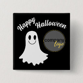 ハッピーハローウィンかわいい幽霊あなたのロゴビジネスを追加 缶バッジ