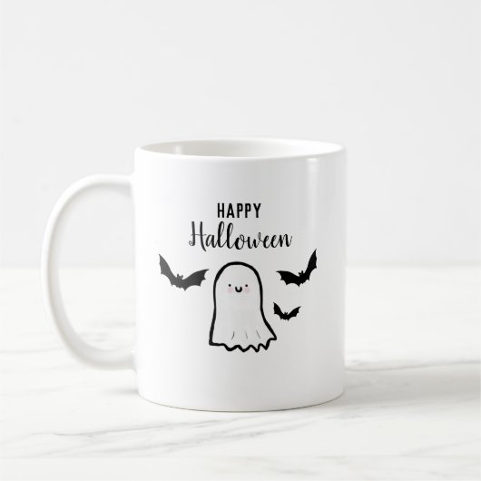 ハッピーハローウィンかわいい幽霊こうもり コーヒーマグカップ (左)