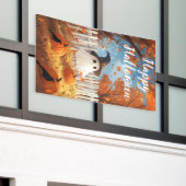 ハッピーハローウィンかわいい幽霊とカボチャ 横断幕 (ビルの外側)