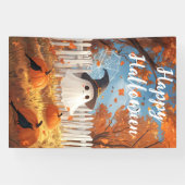 ハッピーハローウィンかわいい幽霊とカボチャ 横断幕 (横)