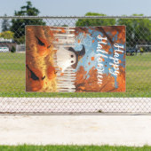 ハッピーハローウィンかわいい幽霊とカボチャ 横断幕 (インサイチュ)