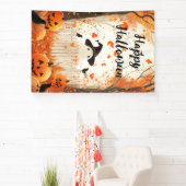 ハッピーハローウィンかわいい幽霊とカボチャ 横断幕 (インサイチュ)