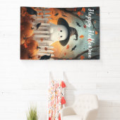 ハッピーハローウィンかわいい幽霊とカボチャ 横断幕 (インサイチュ)