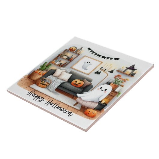 ハッピーハローウィンかわいい幽霊インザーズ タイル (側面)