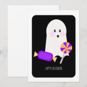 ハッピーハローウィンかわいい幽霊キャンディカード (正面/裏面)