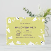 ハッピーハローウィンかわいい幽霊グリーンパープルパーティー 招待状 (スタンド正面)