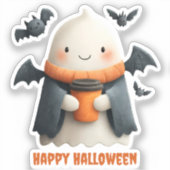 ハッピーハローウィンかわいい幽霊デザイン シール (正面)