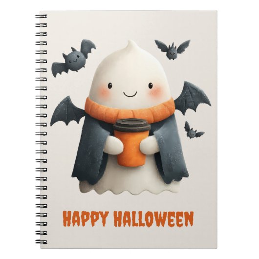 ハッピーハローウィンかわいい幽霊デザイン ノートブック (正面)