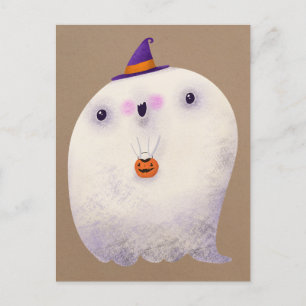 ハッピーハローウィンかわいい幽霊トリックまたはトリート ポストカード