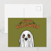 ハッピーハローウィンかわいい幽霊犬 シーズンポストカード (正面/裏面)