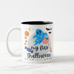ハッピーハローウィンかわいい幽霊 おもしろい ツートーンマグカップ