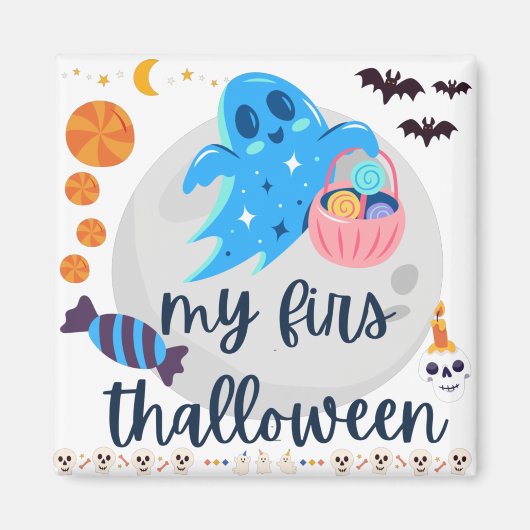 ハッピーハローウィンかわいい幽霊 おもしろい マグネット (正面)
