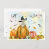 ハッピーハローウィンかわいい漫画の魔女のマウスの葉書 ポストカード (正面/裏面)