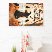 ハッピーハローウィンかわいい魔女とカボチャ 横断幕 (インサイチュ)