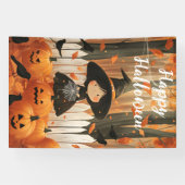 ハッピーハローウィンかわいい魔女とカボチャ 横断幕 (横)