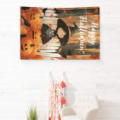 ハッピーハローウィンかわいい魔女とカボチャ 横断幕 (インサイチュ)