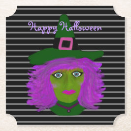 ハッピーハローウィンかわいい魔女ブラックパープル ペーパーコースター