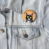 ハッピーハローウィンかわいい黒猫イエローアイズ 缶バッジ (インサイチュ)