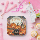 ハッピーハローウィンかわいい黒猫カボチャ ペーパープレート (パーティー)