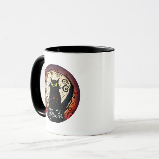 ハッピーハローウィンかわいい黒猫ハロウィンマグ マグカップ (正面左)