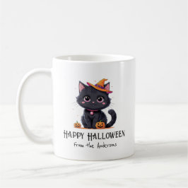 ハッピーハローウィンかわいい黒猫 コーヒーマグカップ
