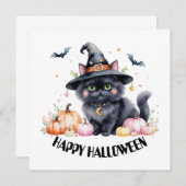 ハッピーハローウィンかわいい黒猫 招待状 (正面/裏面)