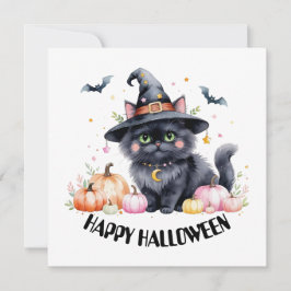 ハッピーハローウィンかわいい黒猫 招待状