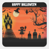 ハッピーハローウィンこうもりとカボチャかかし スクエアシール (正面)