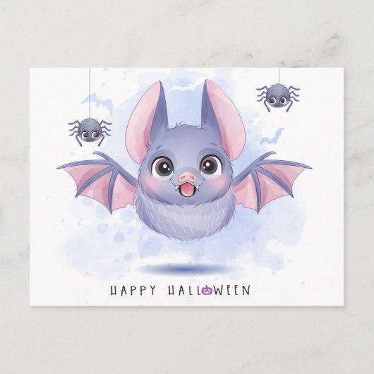 ハッピーハローウィンこうもりとクモ ポストカード (正面)