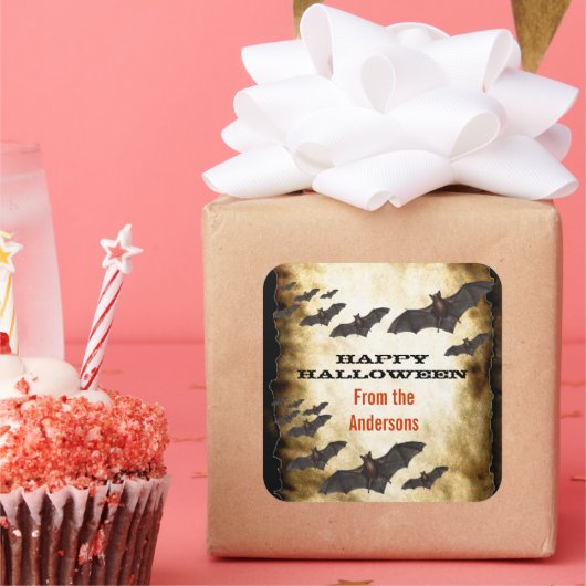 ハッピーハローウィンこうもりと焼き菓子 スクエアシール (パーティー)