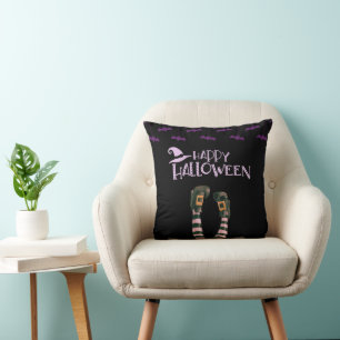 ハッピーハローウィンこうもりウィッチソックスブラックハロウィーン クッション