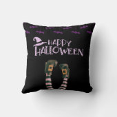 ハッピーハローウィンこうもりウィッチソックスブラックハロウィーン クッション (裏面)