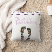 ハッピーハローウィンこうもりウィッチソックスホワイトハロウィーン クッション (ブランケット)