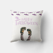 ハッピーハローウィンこうもりウィッチソックスホワイトハロウィーン クッション (裏面)