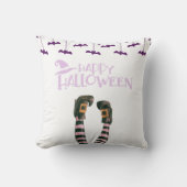 ハッピーハローウィンこうもりウィッチソックスホワイトハロウィーン クッション (正面)