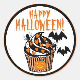 ハッピーハローウィンこうもりカップケーキ ラウンドシール