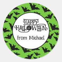 ハッピーハローウィンこうもりグリーンブラックスポオキーあなたの名前