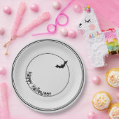 ハッピーハローウィンこうもりシルエットブラック/ホワイト  ペーパープレート (パーティー)