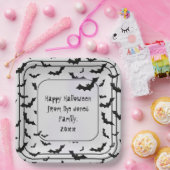 ハッピーハローウィンこうもりシルエットブラック/ホワイト ペーパープレート (パーティー)