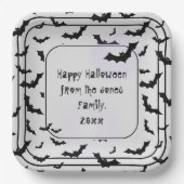 ハッピーハローウィンこうもりシルエットブラック/ホワイト ペーパープレート (正面)